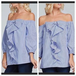 BNWT Striped Off Shoulder Top with Bow